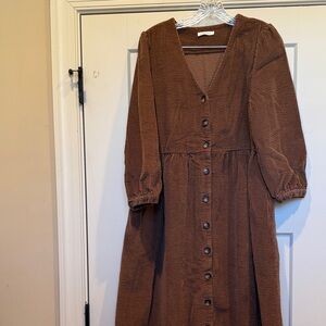 Neuflora Brown Corduroy Button-Up Women's Dress Large
